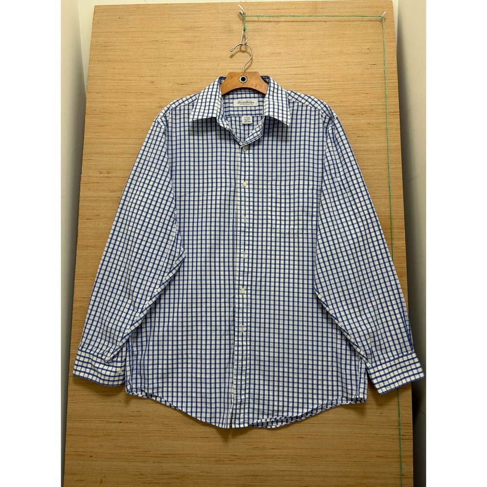 Brooks Brothers Mens Blue White‎ Gingham Check Cotton Button Down Shirt 16-34/35